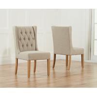 safia beige fabric oak leg dining chairs pair