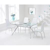 Savelli 150cm Glass Dining Table with White Calgary Chairs