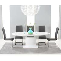 Santana 160cm White High Gloss Extending Pedestal Dining Table with Charcoal Grey Malaga Chairs