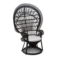 sara lounge or bedroom chair in rattan black peacock design