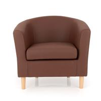 Salcombe Upholstered Faux Brown Leather Tub Chair