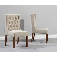 Safia Beige Fabric Dark Oak Leg Dining Chairs (Pair)
