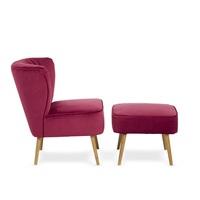 Samova Fabric Bedroom Chair And Foot Stool In Ruby Velvet