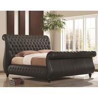 Sawn Black Real Leather Finish Super King Size Bed