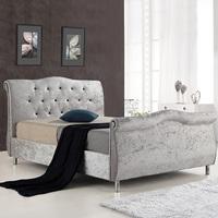 Savio Fabric Bed In Silver Crushed Velvet With Chrome Legs