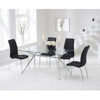 savelli 150cm glass dining table with black calgary chairs