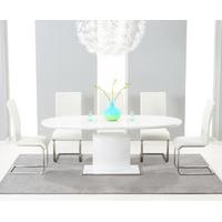 Santana 160cm White High Gloss Extending Pedestal Dining Table with Ivory-White Malaga Chairs