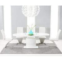 Santana 160cm White High Gloss Extending Pedestal Dining Table with Ivory-White Hampstead Z Chairs
