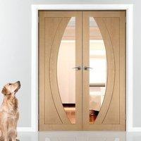 salerno oak door pair with clear safety glass prefinished