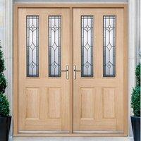 Salisbury External Oak Double Door and Frame Set with Semi Obscure Zinc Double Glazing