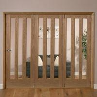 Saxton Vertical 3 Lite Oak Veneer Glazed Internal Folding Door RH (H)2035mm (W)2146mm