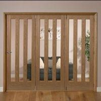 Saxton Vertical 3 Lite Oak Veneer Glazed Internal Folding Door RH (H)2035mm (W)2374mm