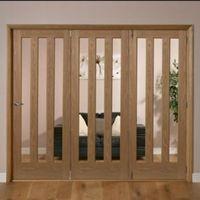 Saxton Vertical 3 Lite Oak Veneer Glazed Internal Folding Door RH (H)2035mm (W)2146mm