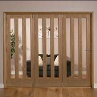 Saxton Vertical 3 Lite Oak Veneer Glazed Internal Folding Door LH (H)2035mm (W)2146mm