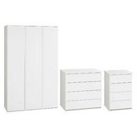 Sapphire 3 Door Wardrobe, 4 Drawer Chest and 4 Drawer Bedside Set White Gloss