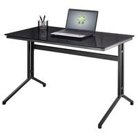 Samara Glass Computer Desk In Black With Dark Grey Metal Frame
