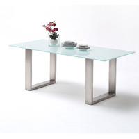 Sayona Glass Dining Table Wide In Pure White With Steel Legs