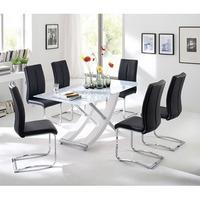 Samova Glass Dining Table In Gloss White With 6 Tavis Chairs