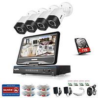SANNCE 4CH 4PCS 720P DVR (with Build in LCD) Weatherproof Home Surveillance Security System Supported Analog AHD TVI IP Camera With 1TB HDD