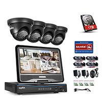 SANNCE 4CH 1080P LCD DVR Weatherproof Home Surveillance Security System Supported 720P Analog AHD TVI IP Camera With 1TB HDD