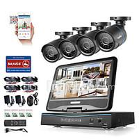 SANNCE 8CH 4PCS 720P LCD DVR Weatherproof Surveillance Security System Supported Analog AHD TVI IP Camera