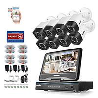 SANNCE 8CH 8PCS 720P DVR Weatherproof Surveillance Security System with Build in LCD Monitor Supported Analog AHD TVI IP Camera