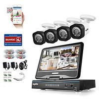 SANNC 8CH 4PCS HD 720P DVR Weatherproof Security System LCD Monitor Supported Analog AHD TVI IP Camera