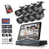 SANNCE 8CH 8PCS 720P LCD DVR Weatherproof Security System Supported Analog AHD TVI IP Camera 1TB