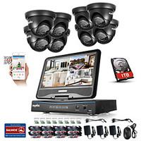 SANNCE 8CH 8PCS 720P LCD DVR Weatherproof Security System Supported Analog AHD TVI IP Camera 1TB