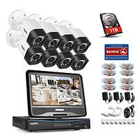 SANNCE 8CH 8PCS 720P Weatherproof Security System with 4IN1 1080P LCD DVR Supported TVI Analog AHD IP Cameras 1TB HD