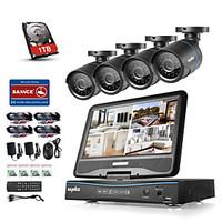 SANNCE 8CH 4PCS 720P LCD DVR Weatherproof Security System Supported Analog AHD TVI IP Camera 1TB