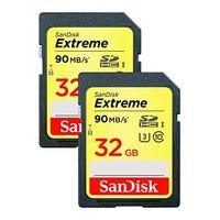 SanDisk Extreme 32 GB SDHC Class 10 Memory Card up to 90 Mbps with U3 Ratings - Black, Pack of 2