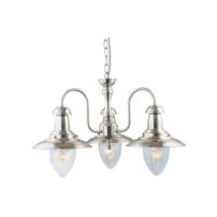 Satin Chrome Fisherman Hanging Lamp with Oval Seeded Glass Shades