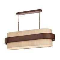 SA843 Saddler 4 Light Oval Pendant In Brown Leather Effect With Taupe Silk Shade