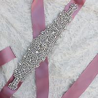 Satin Wedding / Party/ Evening Sash-Rhinestone Women\'s 106in(270cm) Rhinestone