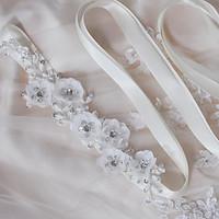 Satin Wedding / Party/ Evening / Dailywear Sash-Sequins / Beading / Appliques / Pearls / Floral Women\'s 98 ½in(250cm)Sequins / Beading /