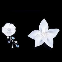 Satin Flowers With Imitation Pearl Wedding/Party Headpiece (Set Of 2)