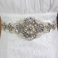 Satin Wedding Party/ Evening Sash-Beading Rhinestone Imitation Pearl Beading Rhinestone Imitation Pearl