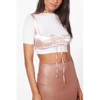 Satin Lace Up Corset - taupe