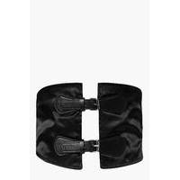 Satin Double Buckle Waist Belt - black