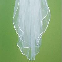 Satin Ribbon Edge & Scattered Pearl Border Veil - Ivory