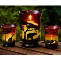 Safari Sunset Glass Candle Holders (3)