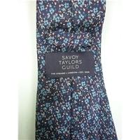 Savoy Taylors Guild Purple, Navy And Light Blue Floral Effect Patterned British Designer Silk Tie