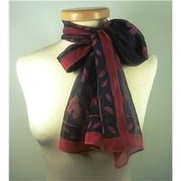 Sarah Deggan Black & Red Leaf-Patterned Silk Scarf