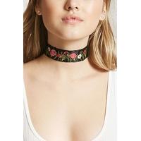 Satin Floral Embroidered Choker