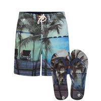 Sablettes Swim Shorts with Free Matching Flip Flops in Blue - Tokyo Laundry