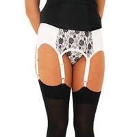 sassy 6 strap lace front white suspender belt with thong brief