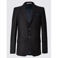 Savile Row Inspired Charcoal Textured Regular Fit Wool Jacket