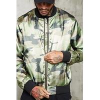 satin camo print bomber jacket