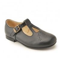 Sandalette II, Navy Blue Leather Girls Buckle Classic Shoes